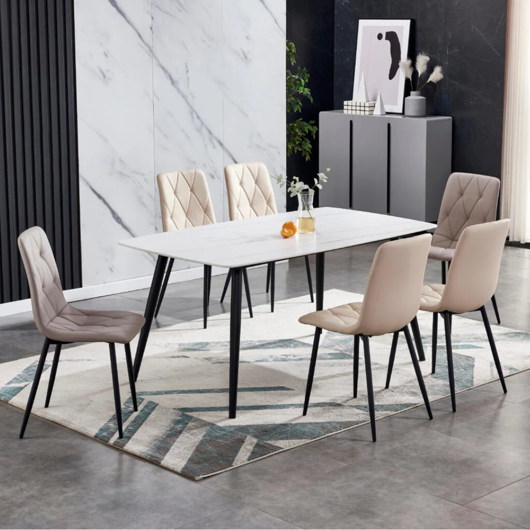 Trpezarijski sto 2307 Bela keramicka ploca/Metalne crne noge 1400x800x750 mm