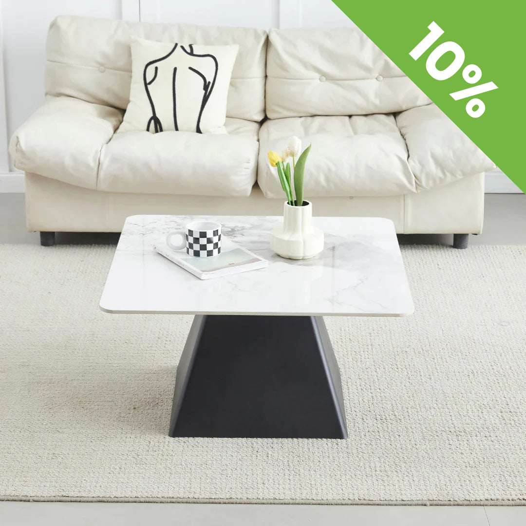 Klub sto CT 6050 Chanel Bela keramička ploča /Crno metalno postolje 800x800x430mm
