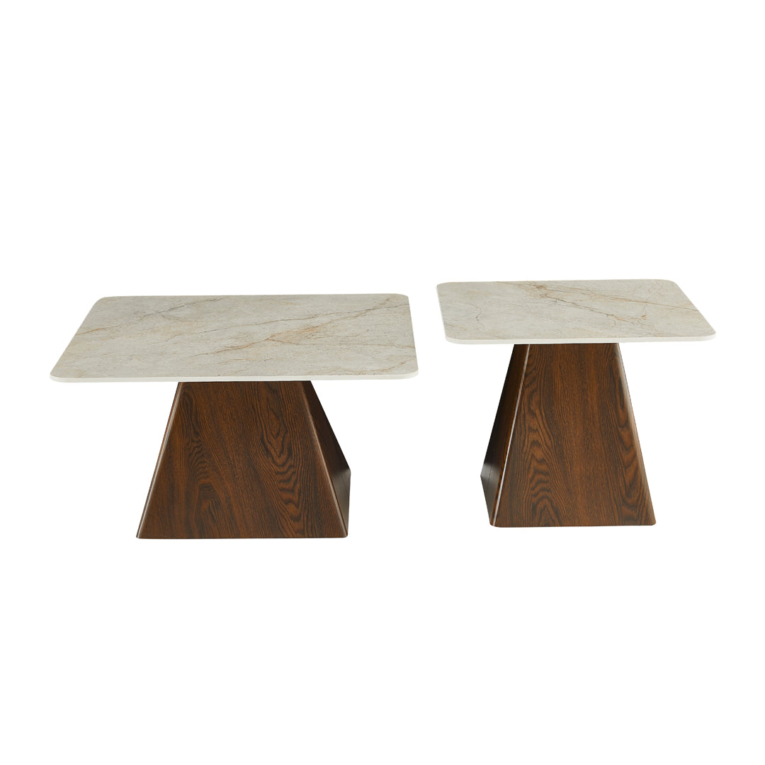 Klub sto Set 6050 Bež keramička ploča/Braon postolje 800x800mm + 600x600mm