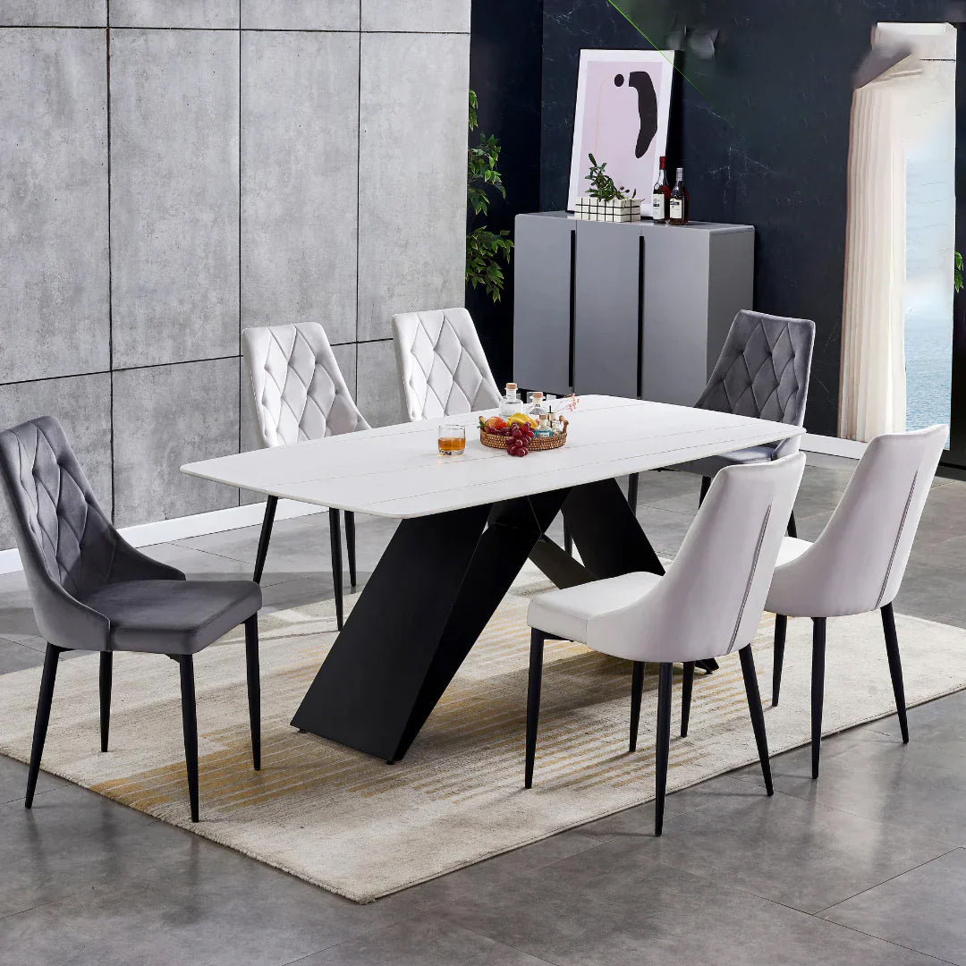 Trpezarijski sto 2310 Bela keramička ploča/Metalna crna noga 1800x900x750mm