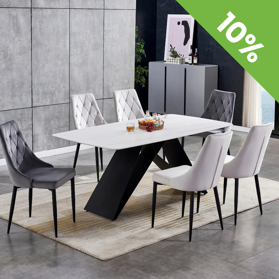 Trpezarijski sto 2310 Bela keramička ploča/Metalna crna noga 1800x900x750mm