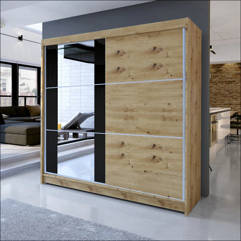 Klizni plakar Arti 4 Hrast Artisan/Crni front sa ogledalom 2000x2150x580 mm