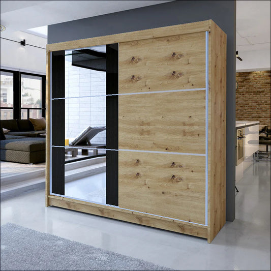 Klizni plakar Arti 4 Hrast Artisan/Crni front sa ogledalom 2000x2150x580 mm