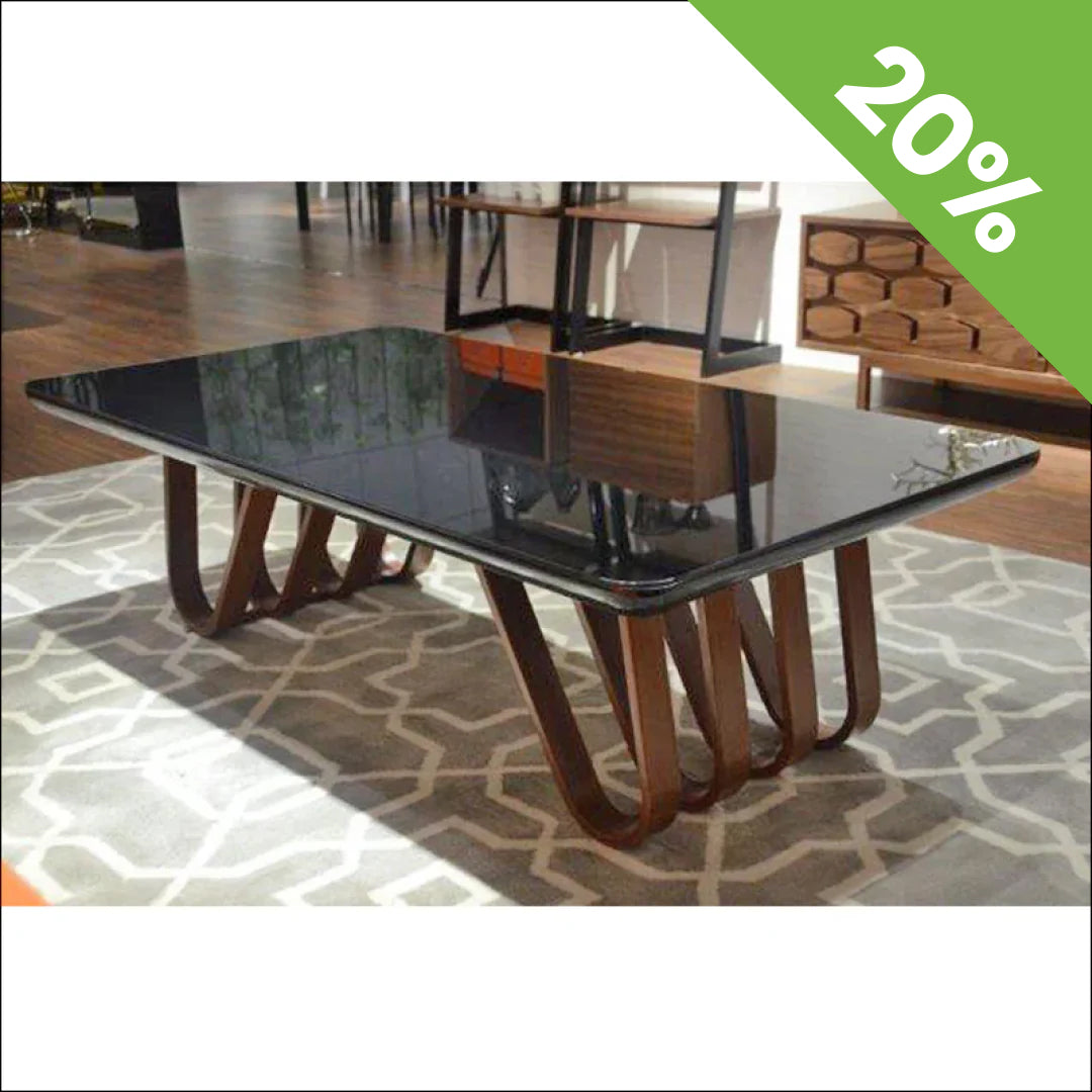Klub sto C2100L Medijapan crni / crno staklo ,braon noge 1300x700x395 mm