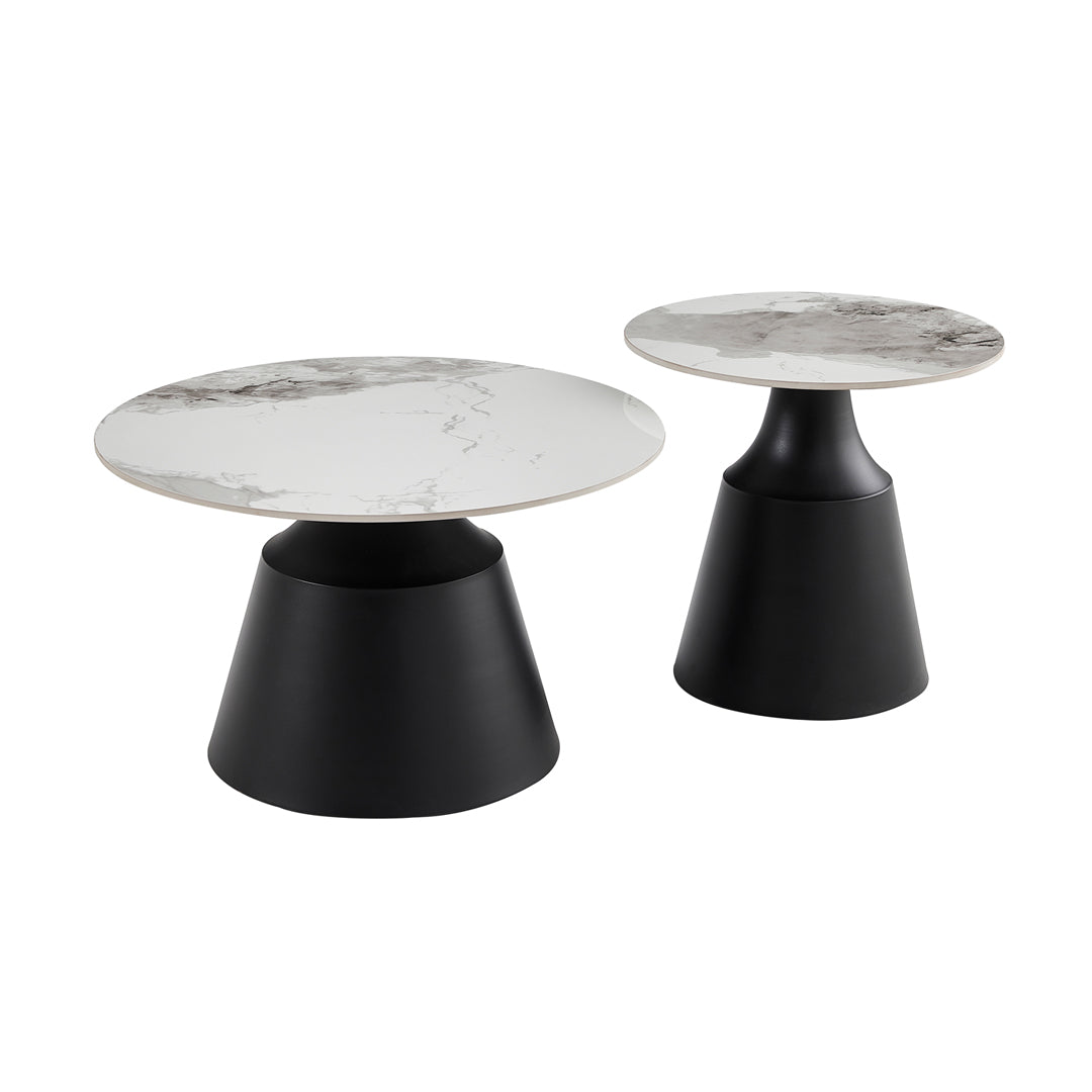 Klub sto 6052 set Bela keramička ploča/Crne metalne noge fi 70+fi 50