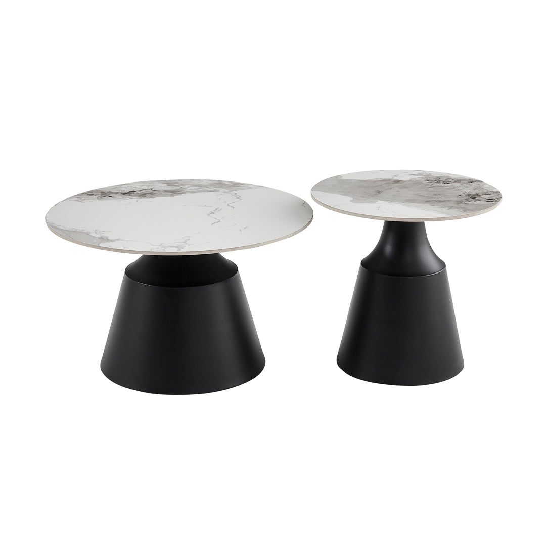 Klub sto 6052 set Bela keramička ploča/Crne metalne noge fi 70+fi 50