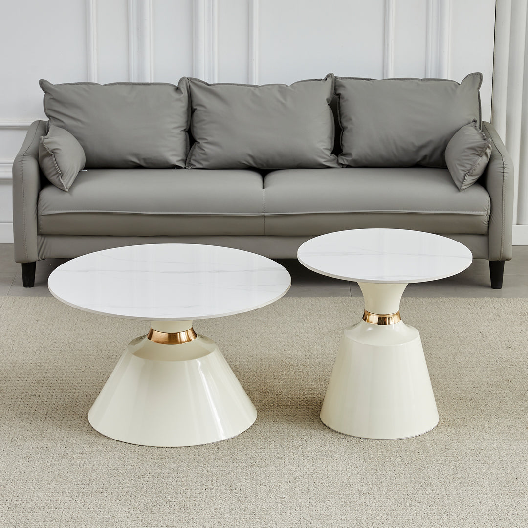 Klub sto 6164 set Bela keramička ploča/Bele metalne noge fi 70+fi 50