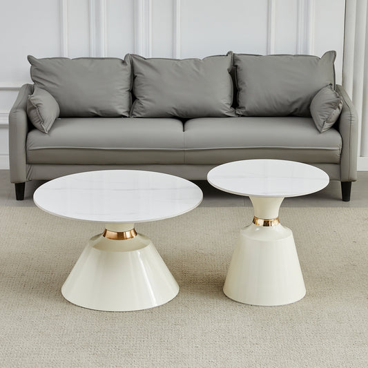 Klub sto 6164 set Bela keramička ploča/Bele metalne noge fi 70+fi 50