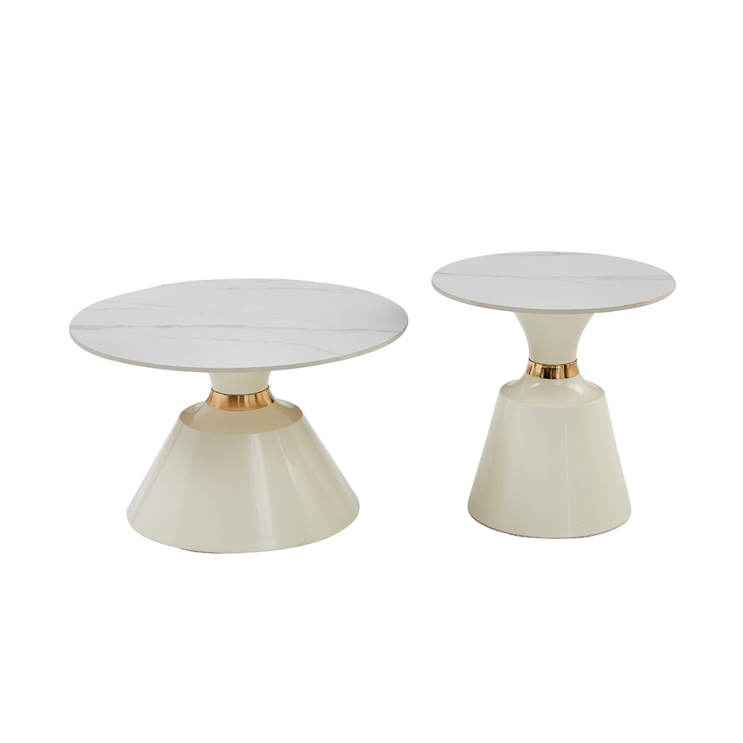 Klub sto 6164 set Bela keramička ploča/Bele metalne noge fi 70+fi 50