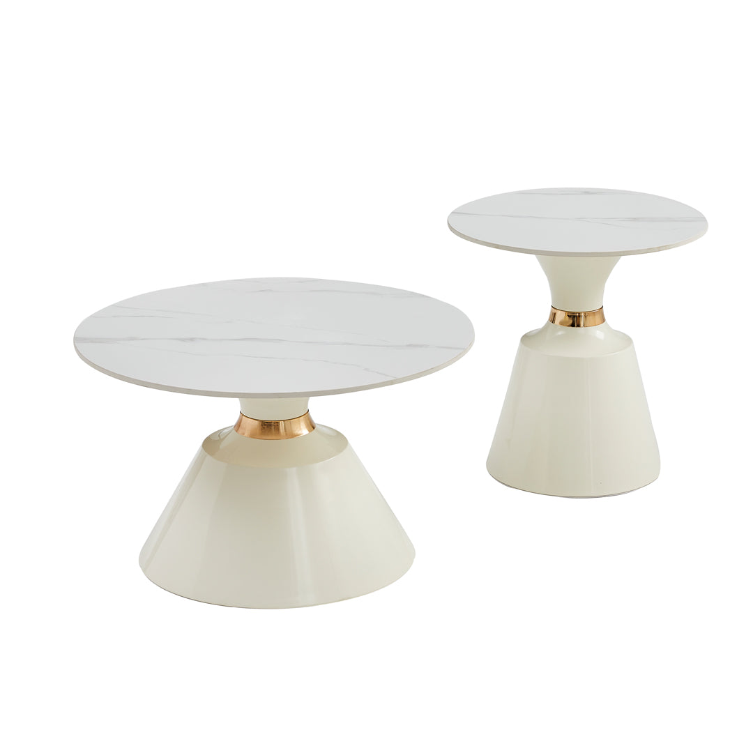 Klub sto 6164 set Bela keramička ploča/Bele metalne noge fi 70+fi 50