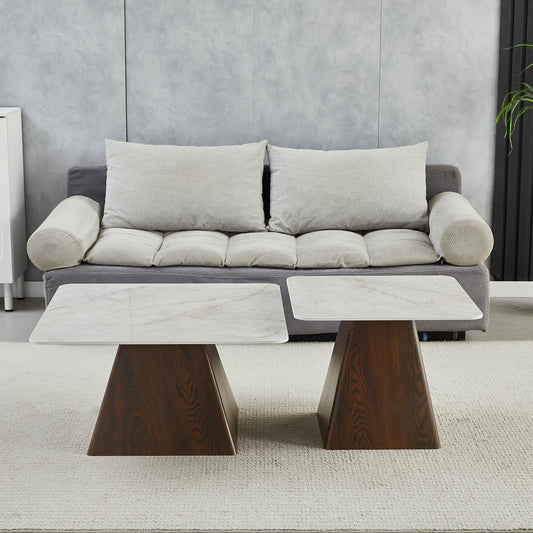 Klub sto Set 6050 Bež keramička ploča/Braon postolje 800x800mm + 600x600mm