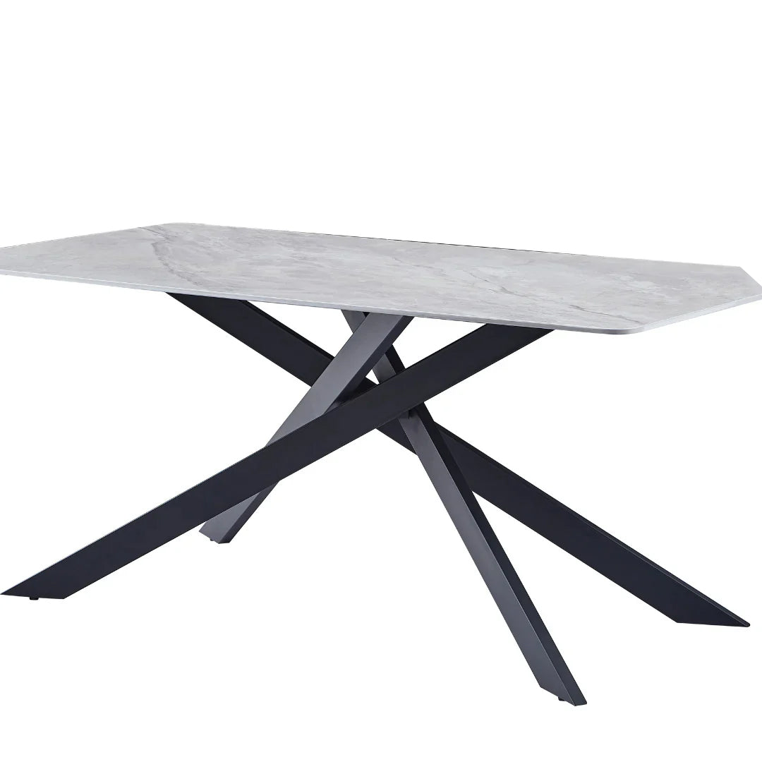 Trpezarijski sto 2339 Siva keramicka ploca, sjaj/Metalne crne noge 1600x900x750