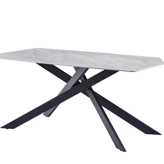 Trpezarijski sto 2339 Siva keramicka ploca, sjaj/Metalne crne noge 1600x900x750