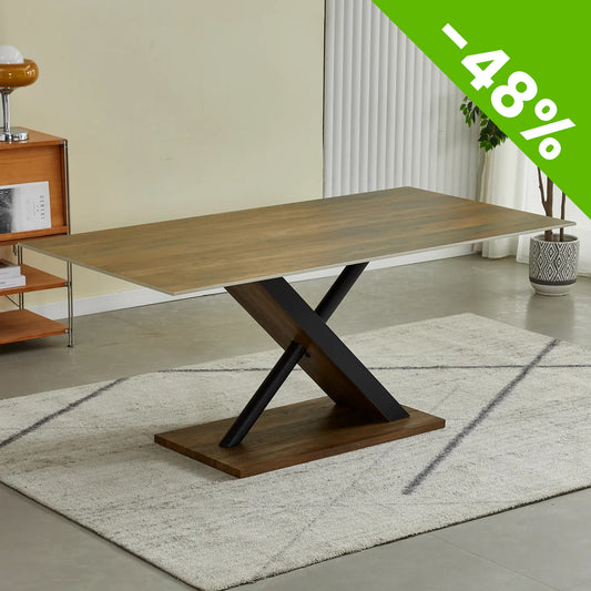 Trpezarijski sto Vankuver 2477 Hrast keramička ploča/Noge crni metal 180x90x76